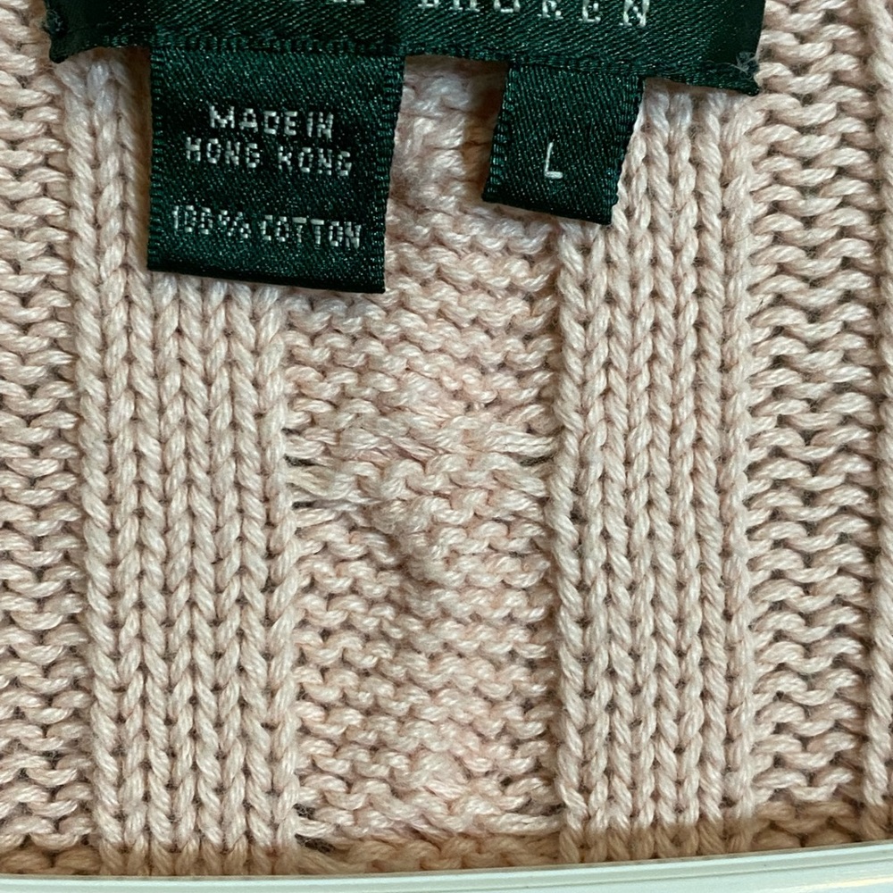 EUC LAUREN RALPH LAUREN CREAM/BLUSH CABLE KNOT SWEATER SIZE LARGE - Picture 12 of 12